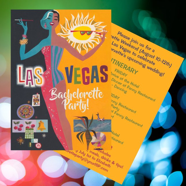 Invitation Vintage Las Vegas Bachelorette Weekend Party (Retro Bachelorette Party Invitation in Las Vegas! Originally a Vintage Las Vegas Travel Poster.)