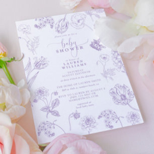 Invitation Vintage Lilac Lavender Baby shower de script flora