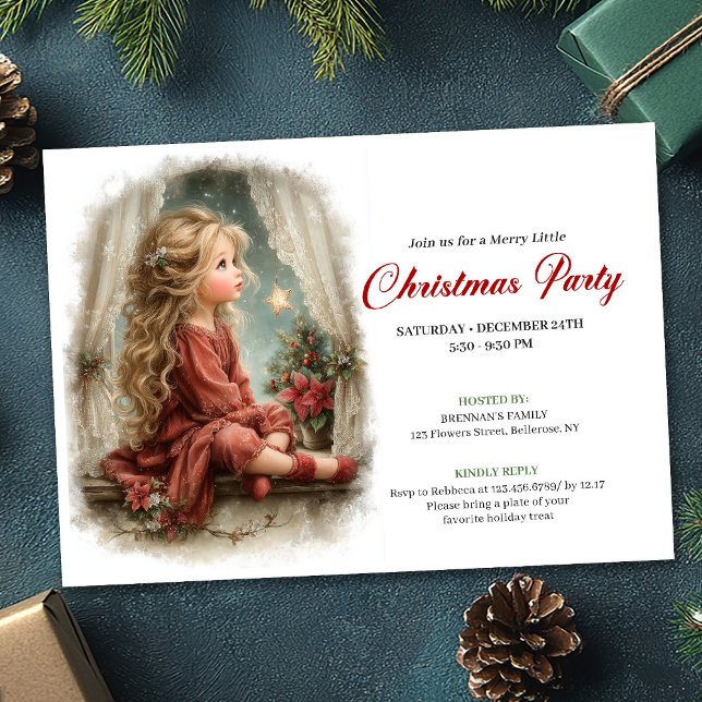 Invitation Vintage little girl awaiting Santa editable invite (Vintage little girl awaiting Santa editable invitation

)