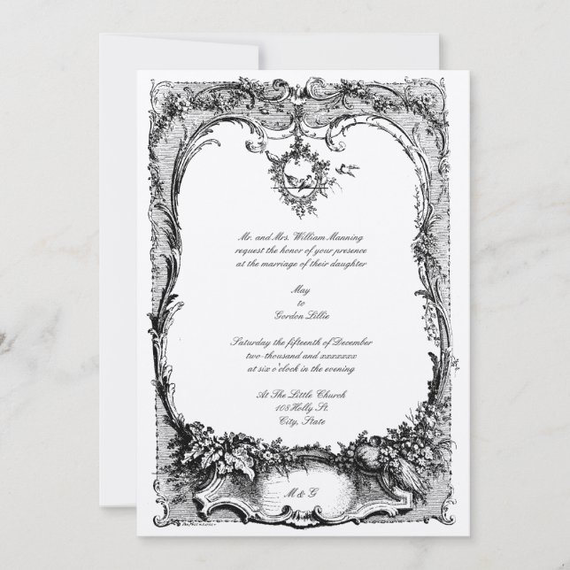 Invitation Vintage Louis XV Rococo Mariage (Devant)