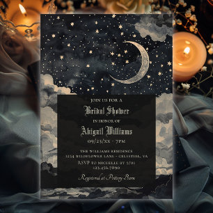 Invitation Vintage Lune céleste étoiles Fête des mariées myst