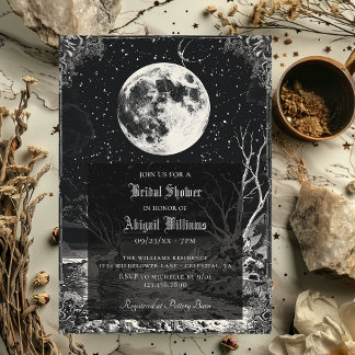 Invitation Vintage Lune céleste étoiles Fête des mariées myst