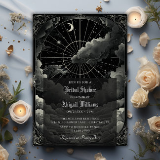Invitation Vintage Lune céleste étoiles Fête des mariées myst