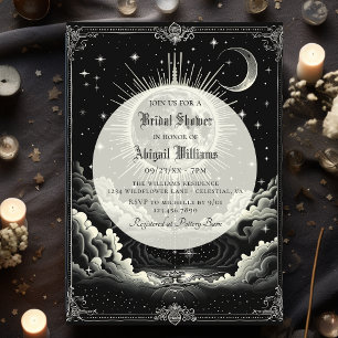 Invitation Vintage Lune céleste étoiles Fête des mariées myst