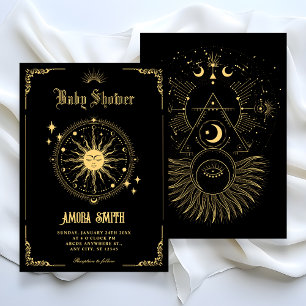 Invitation Vintage Lune Soleil symbole d'art boho baby shower