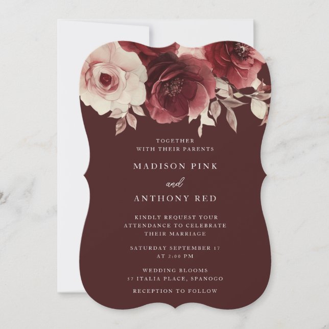 Invitation Vintage Luxe Radiance Bourgogne Mariage (Devant)
