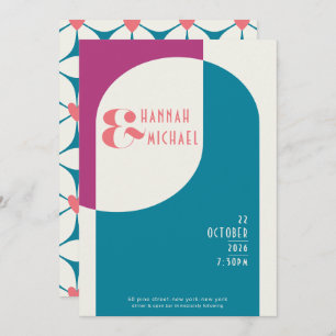Invitation vintage Magenta Turquoise