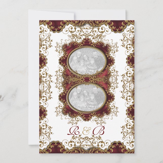 Invitation Vintage mariage bordeaux or (Devant)