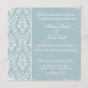 Invitation Vintage mariage damassé Blue