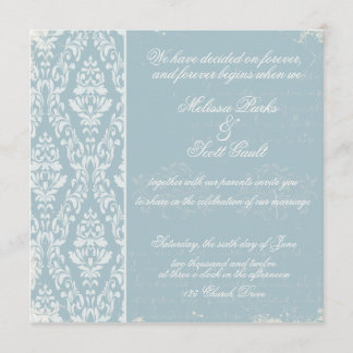 Invitation Vintage mariage damassé Blue