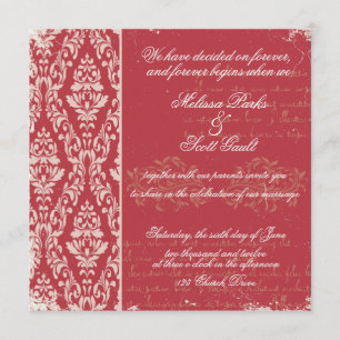 Invitation Vintage mariage damassé Rouge