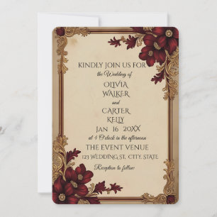 Invitation Vintage Mariage floral de Bourgogne