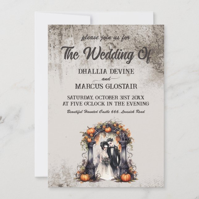 Invitation Vintage Mariage Halloween (Devant)