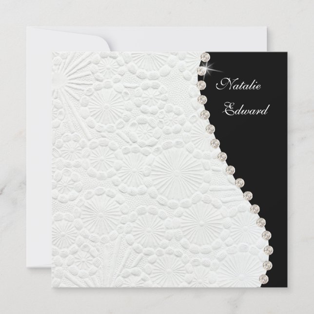 Invitation Vintage Mariage noir et blanc (Devant)