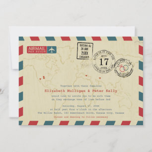Invitation Vintage Mariage voyageur du monde Airmail