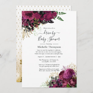 Invitation Vintage Marsala et Gold Drive par douche