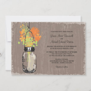 Invitation Vintage Mason Jar et Mariage Fleur sauvage
