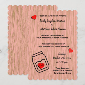 Invitation Vintage mason jar wood grain theme wedding
