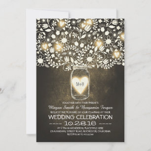 Invitation vintage mason jarre floral mariage