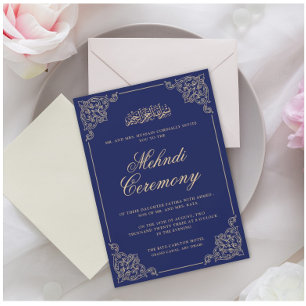Invitation Vintage Mehndi Bleu musulman musulman Mariage musu