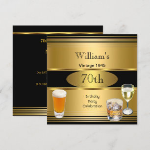 Invitation Vintage Mens 70e Anniversaire Soirée Gold Bière 19