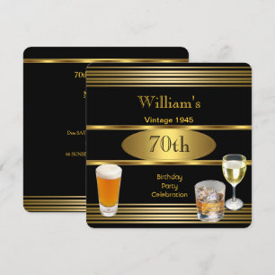 Invitation Vintage Mens 70e Anniversaire Soirée Gold Bière 19