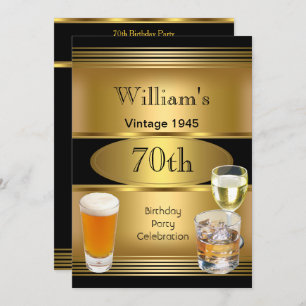 Invitation Vintage Mens 70e Anniversaire Soirée Gold Bière 19