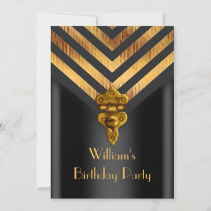 Invitation Vintage Mens Anniversaire de fête Gold Black Strip