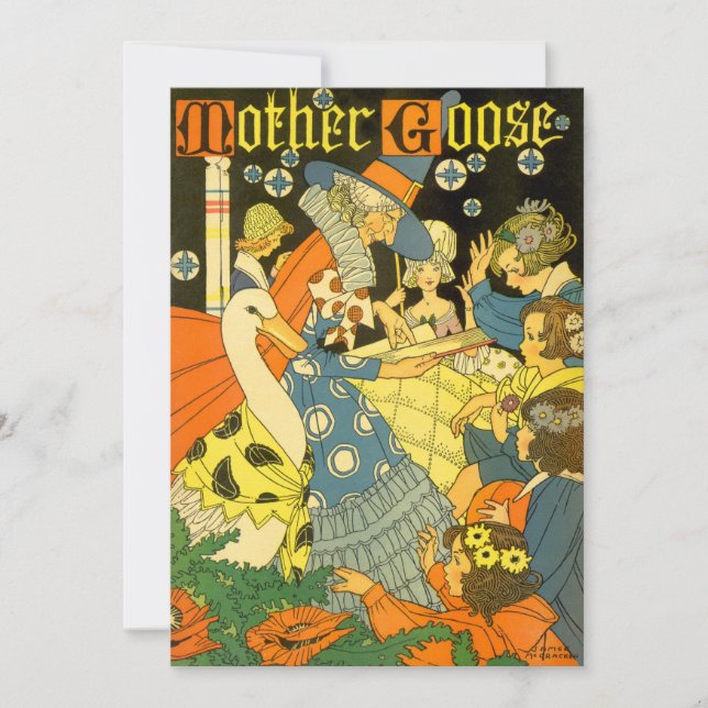 Invitation Vintage Mère Oie Lecture Livres aux enfants (Devant)