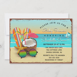 Invitation Vintage Metal Sign Beach Baby shower
