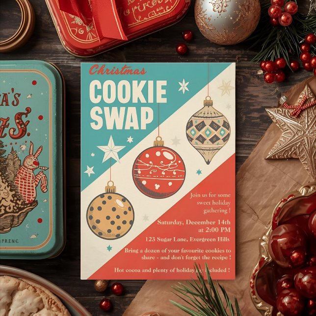 Invitation Vintage Mid-Century Christmas Cookie Swap  (Créateur téléchargé)