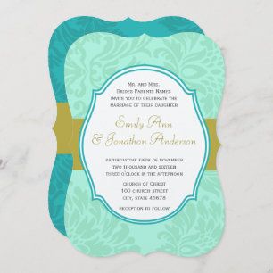 Invitation Vintage Mint Floral victorien Mariage damassé