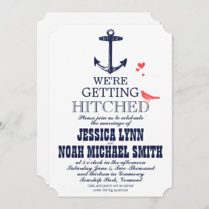 Invitation Vintage Modern Cute Coral Bird Navy Anchor
