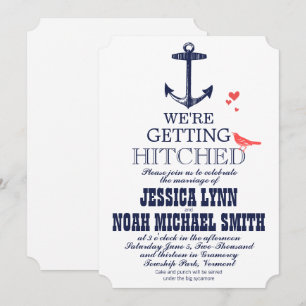 Invitation Vintage Modern Cute Coral Bird Navy Anchor