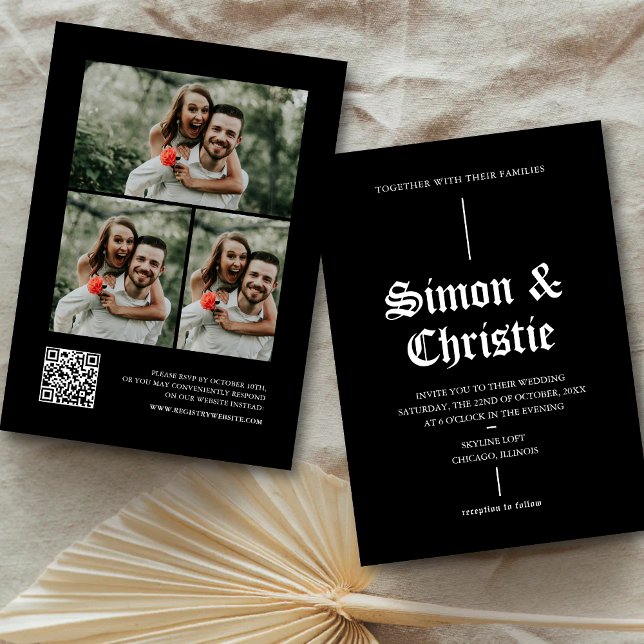 Invitation Vintage Modern Photo Collage QR Code Wedding (Créateur téléchargé)