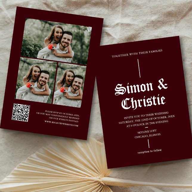 Invitation Vintage Modern Photo Collage QR Code Wedding (Créateur téléchargé)