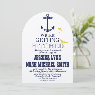 Invitation Vintage Moderne Cute Jaune Oiseau Ancre marine