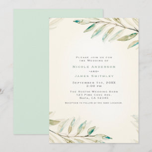 Invitation Vintage Moderne Vert Eucalyptus Feuille Mariage