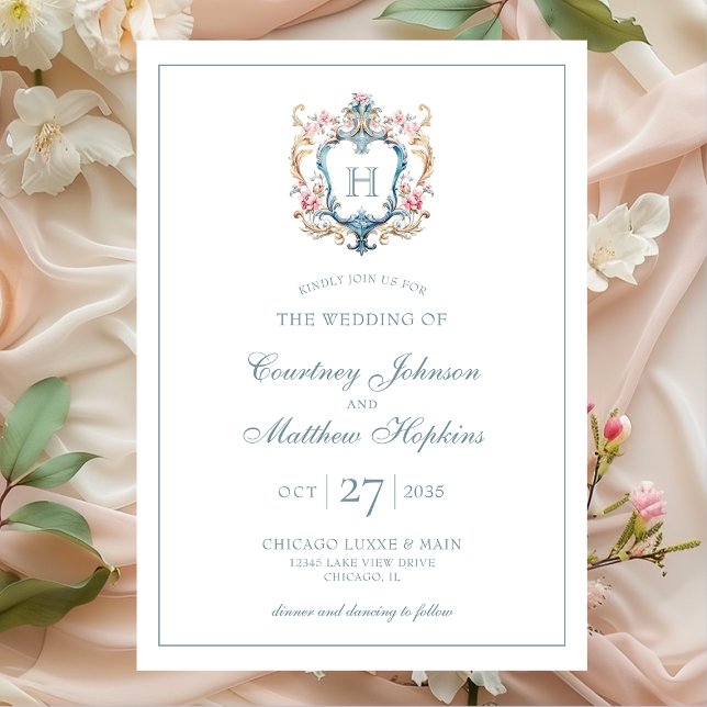 Invitation Vintage Monogramme Floral Crest Mariage (Créateur téléchargé)
