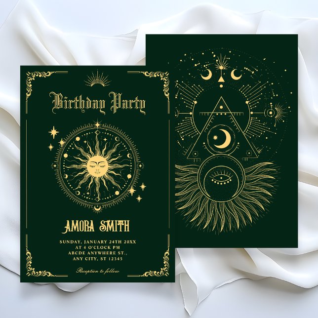 Invitation Vintage Moon Sun boho art symbol birthday (Créateur téléchargé)