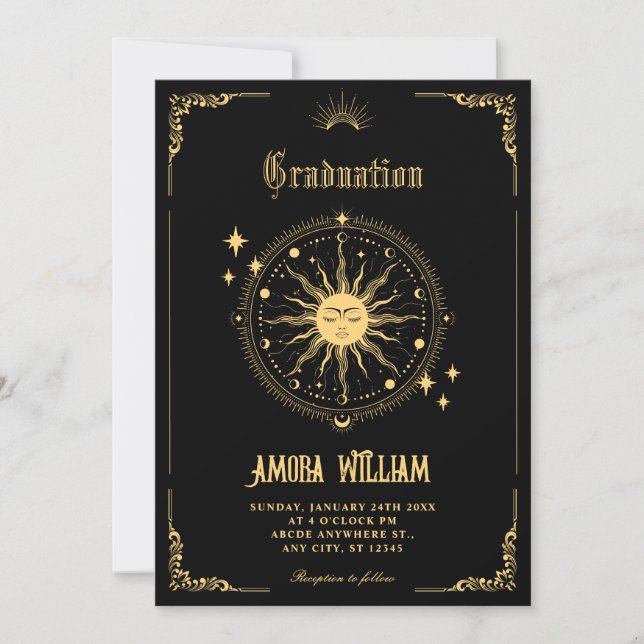 Invitation Vintage Moon Sun symbole d'art boho diplôme (Devant)