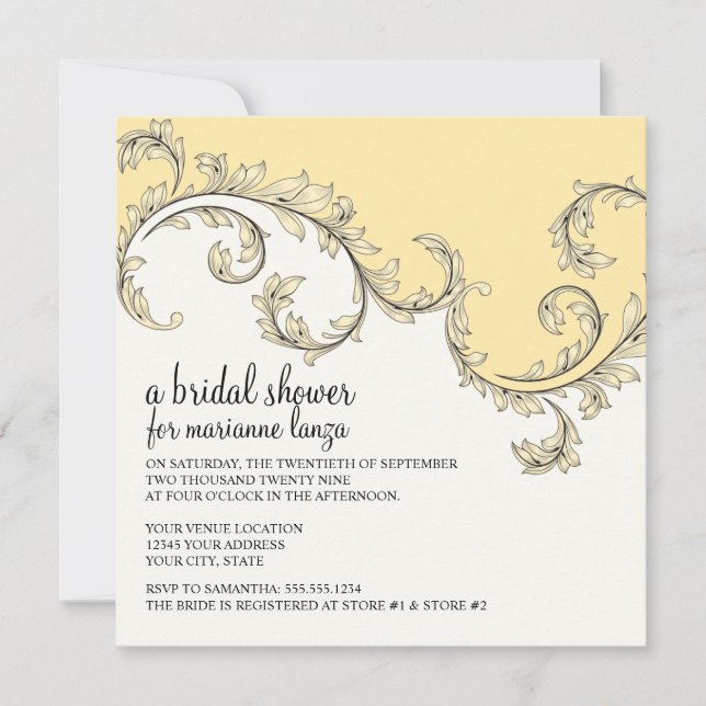 Invitation Vintage Motif de feuille  (Devant)