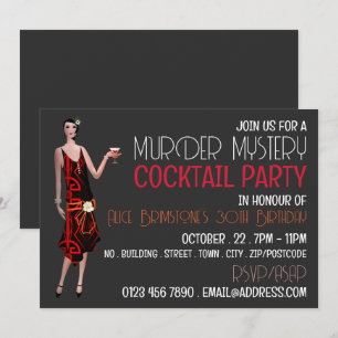 Invitation Vintage Murder Mystery Cocktail Party, Anniversair