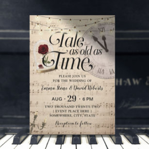 Invitation Vintage Music Notes Rose Dome Fairytale Mariage