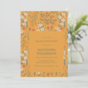Invitation Vintage Mustard Jaune Fête de Graduation Florale