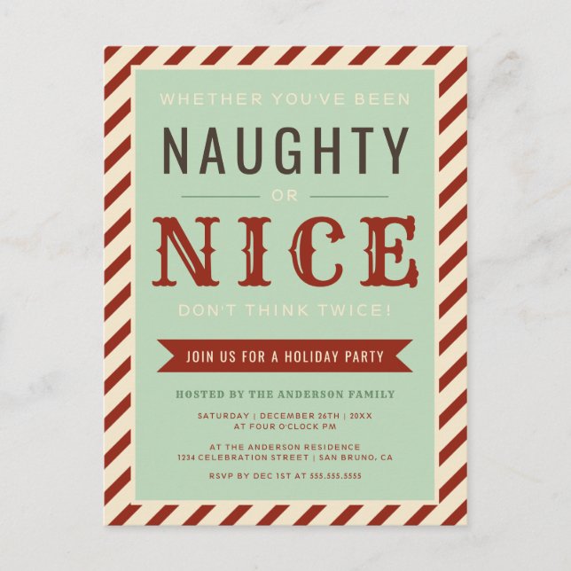 Invitation vintage Naughty Ou Nice Holiday Party (Devant)