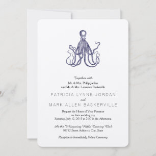 Invitation Vintage Nautique Côtière Pieuvre