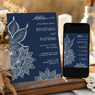 Invitation Vintage Navy Cream Mehndi Henna Mariage musulman