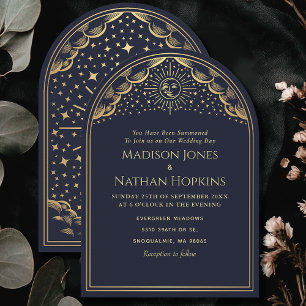 Invitation Vintage Navy Sun Moon Tarot Arch Mariage