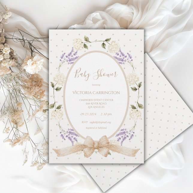 Invitation Vintage Neutral Floral Frame Baby (Créateur téléchargé)
